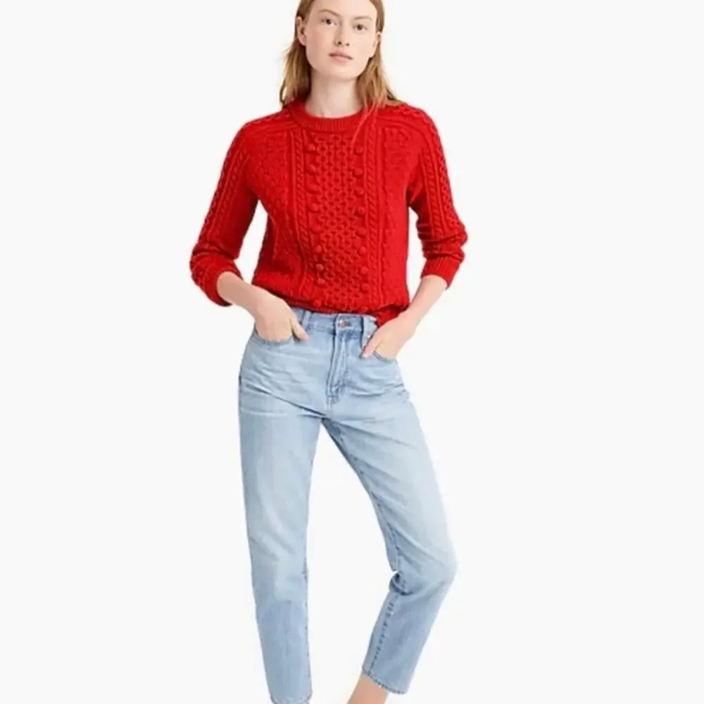 J.Crew Women's Popcorn Cable-Knit Sweater Red Lambswool Blend Size Small